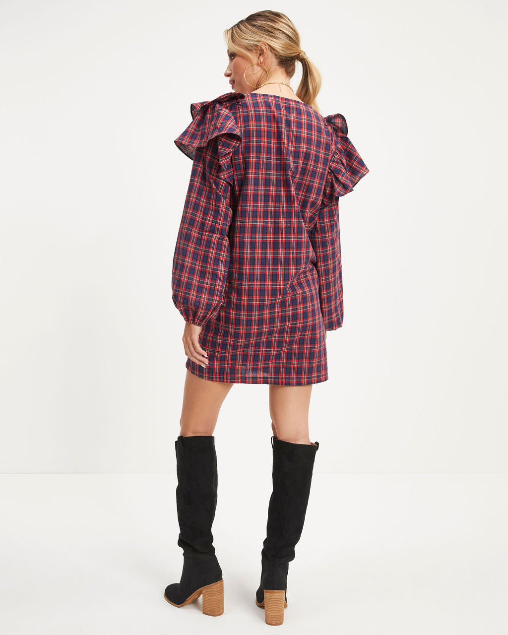 Be Merry Plaid Ruffle Mini Dress
