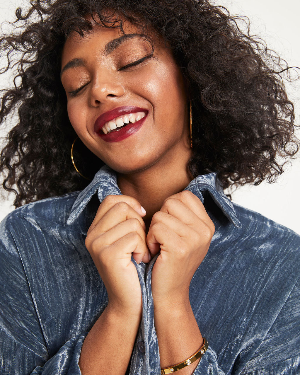 Avalina Textured Velvet Button Down Shirt Dress - Grey Blue