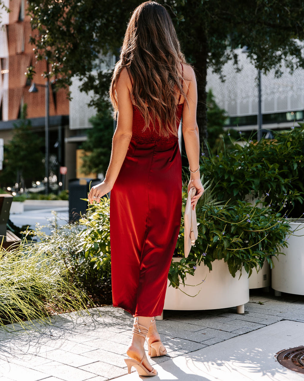 Simply Breathtaking Satin Cowl Neck Midi Dress - Rust