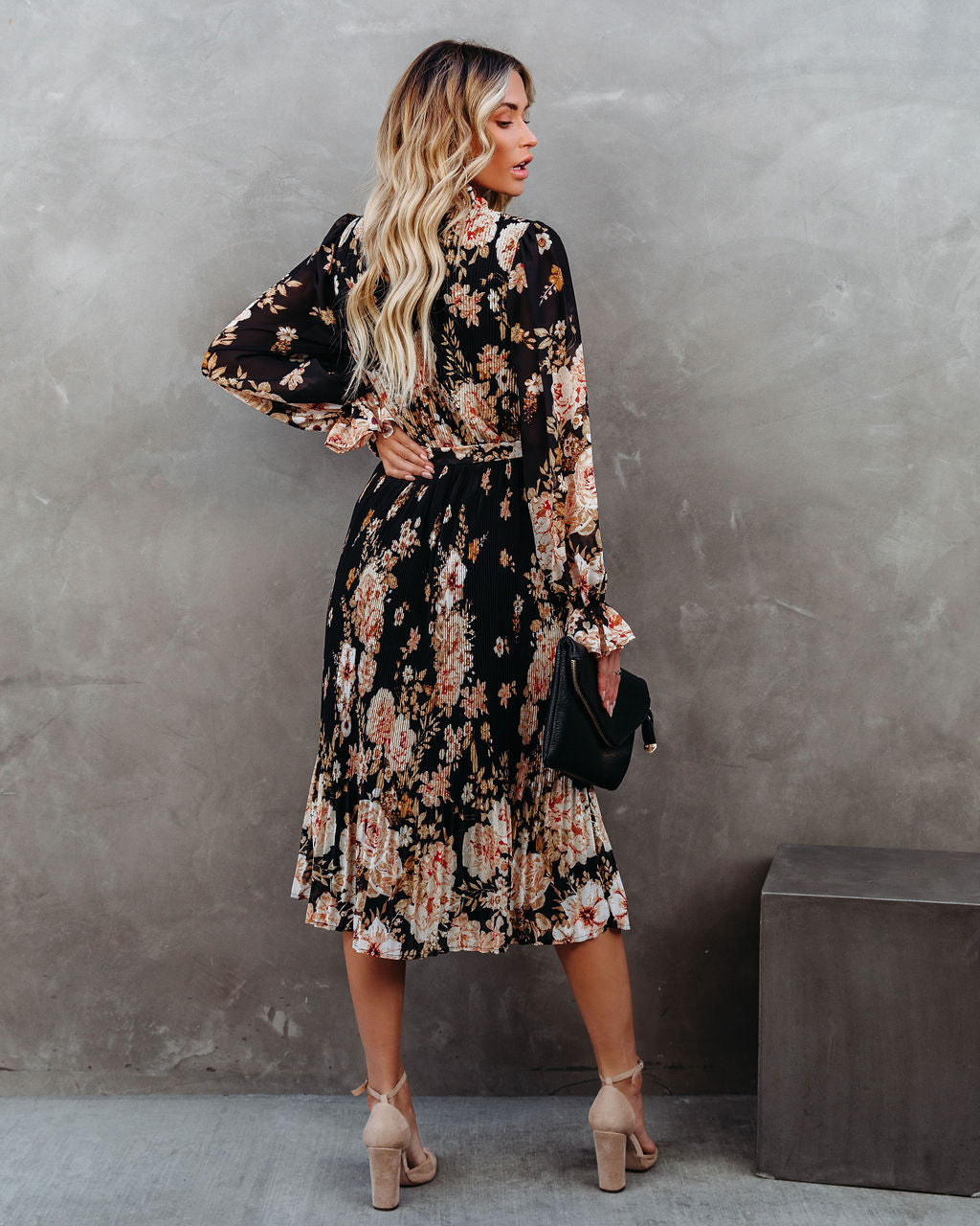 Early Sunset Floral Plisse Midi Dress