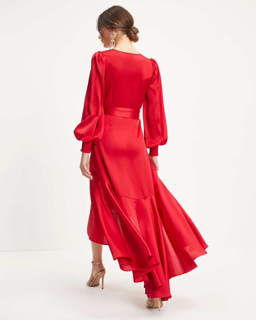 Irresistible Desire Satin Ruffle Maxi Dress - Red