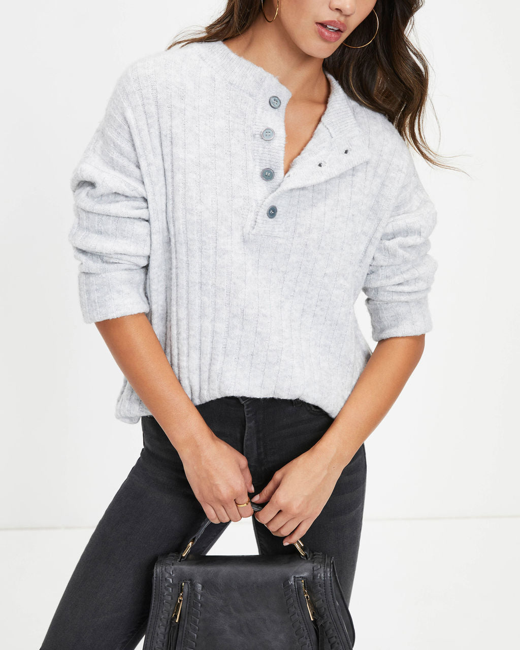 Gilbert Henley Knit Pullover Sweater - Heather Grey