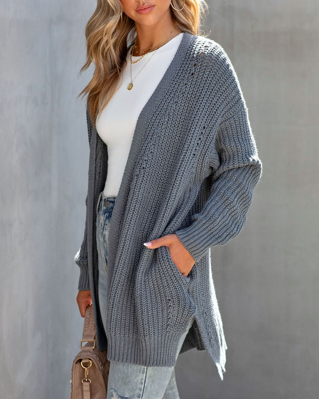 Chasin Shadows Oversized Knit Cardigan - Asphalt - SALE