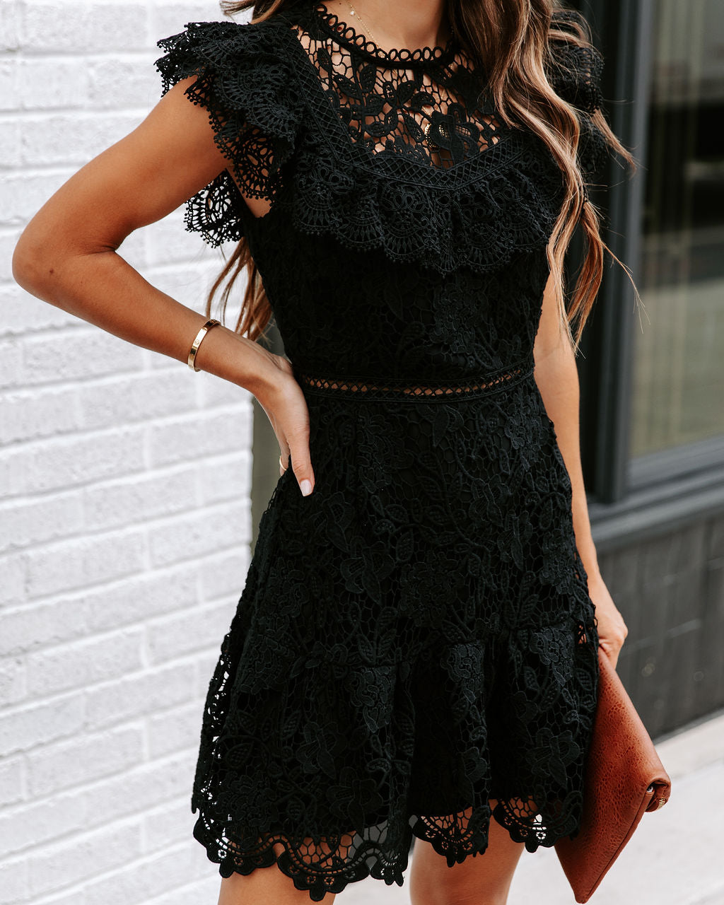 Hidden Treasures Crochet Mini Dress - Black