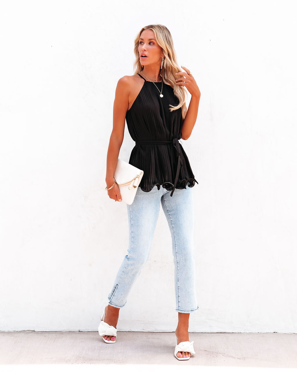 Pleats To Meet You Tie Top - Black - FINAL SALE
