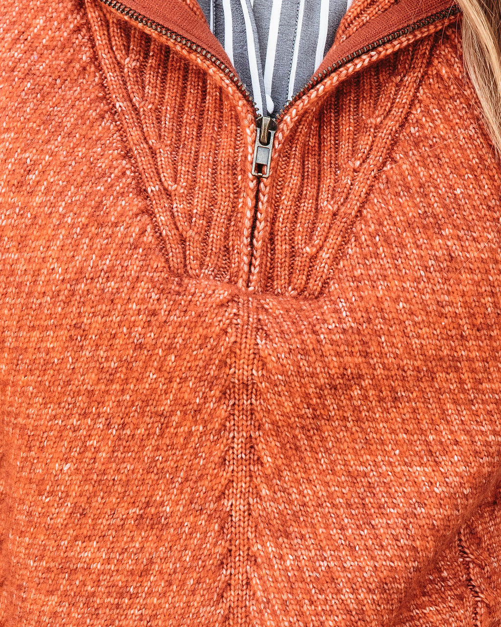 Fall Thrills Cable Knit Half Zip Pullover Sweater - Rust