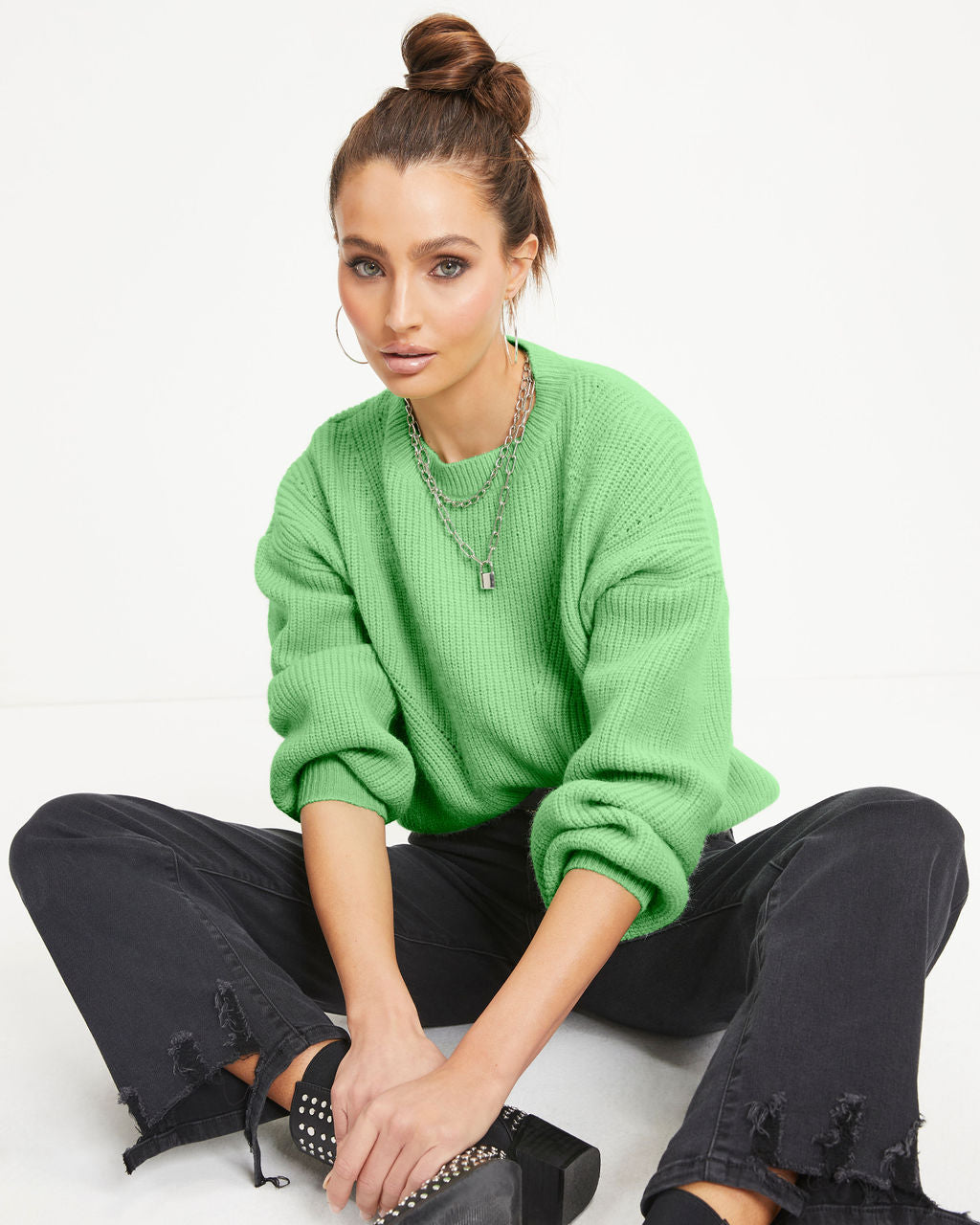 Taytum Knit Pullover Sweater - Lime