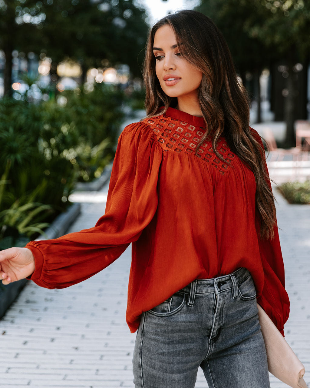 Aria Crochet Lace Top - Rust