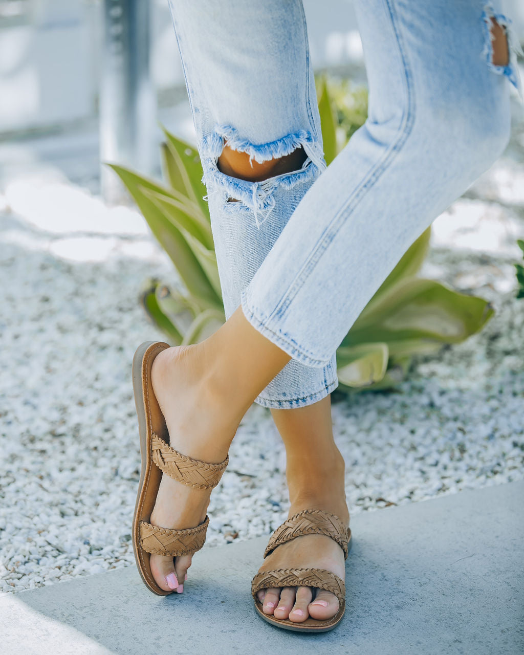 Kierra Woven Faux Leather Sandal - Tan - FINAL SALE