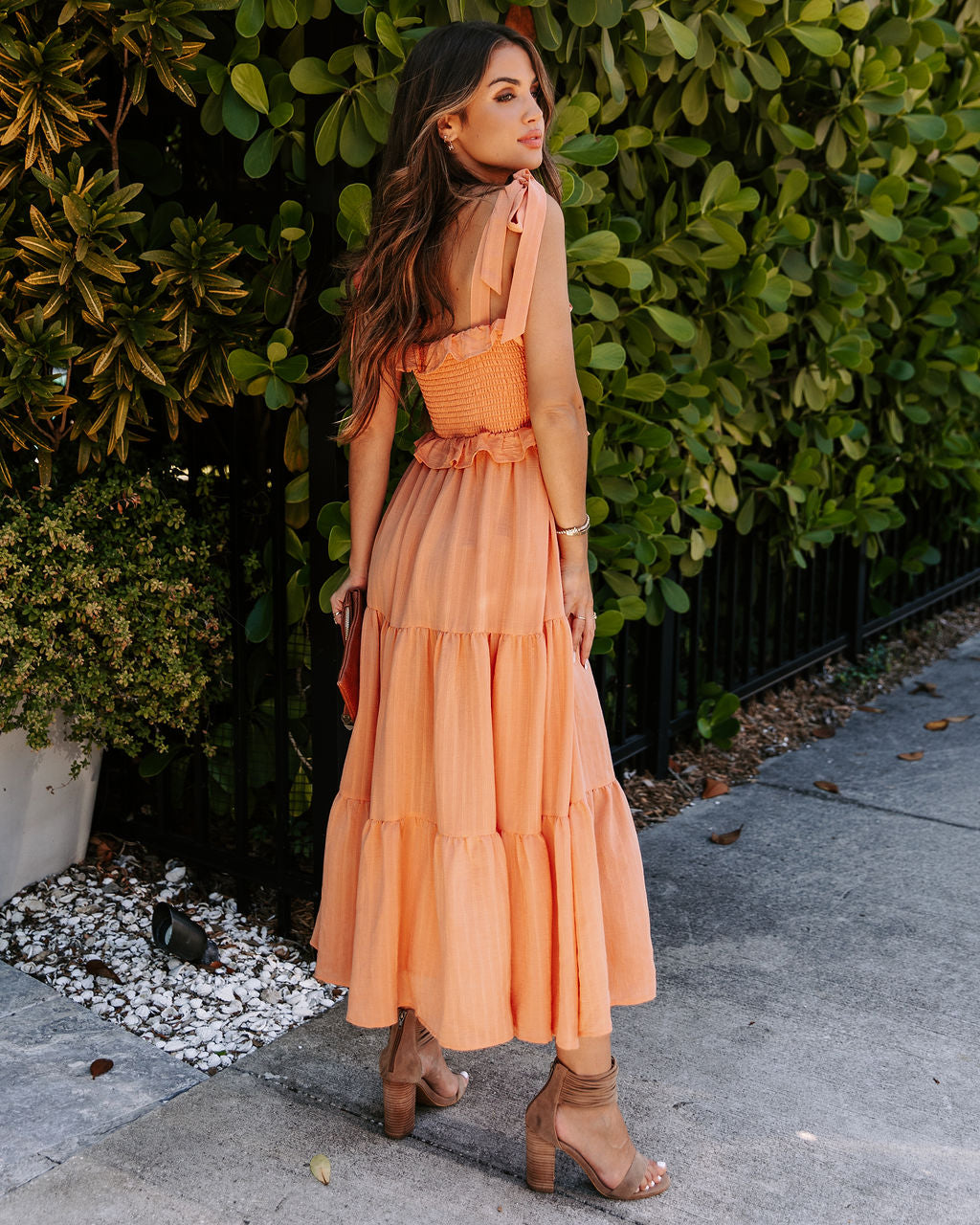 Lilibeth Smocked Tiered Midi Dress - Peach - FINAL SALE