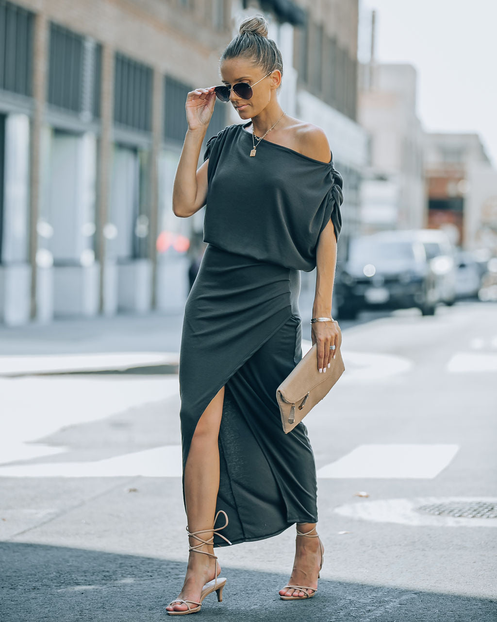 Stella Ruched Maxi Dress - Charcoal