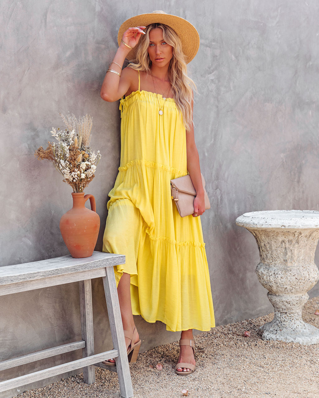 Catch The Sun Tiered Midi Dress - Lemon - FINAL SALE
