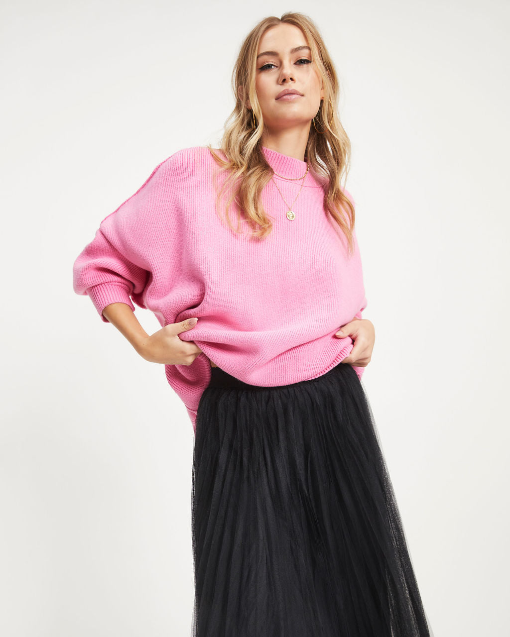Elouise Knit Oversized Pullover Sweater - Pink