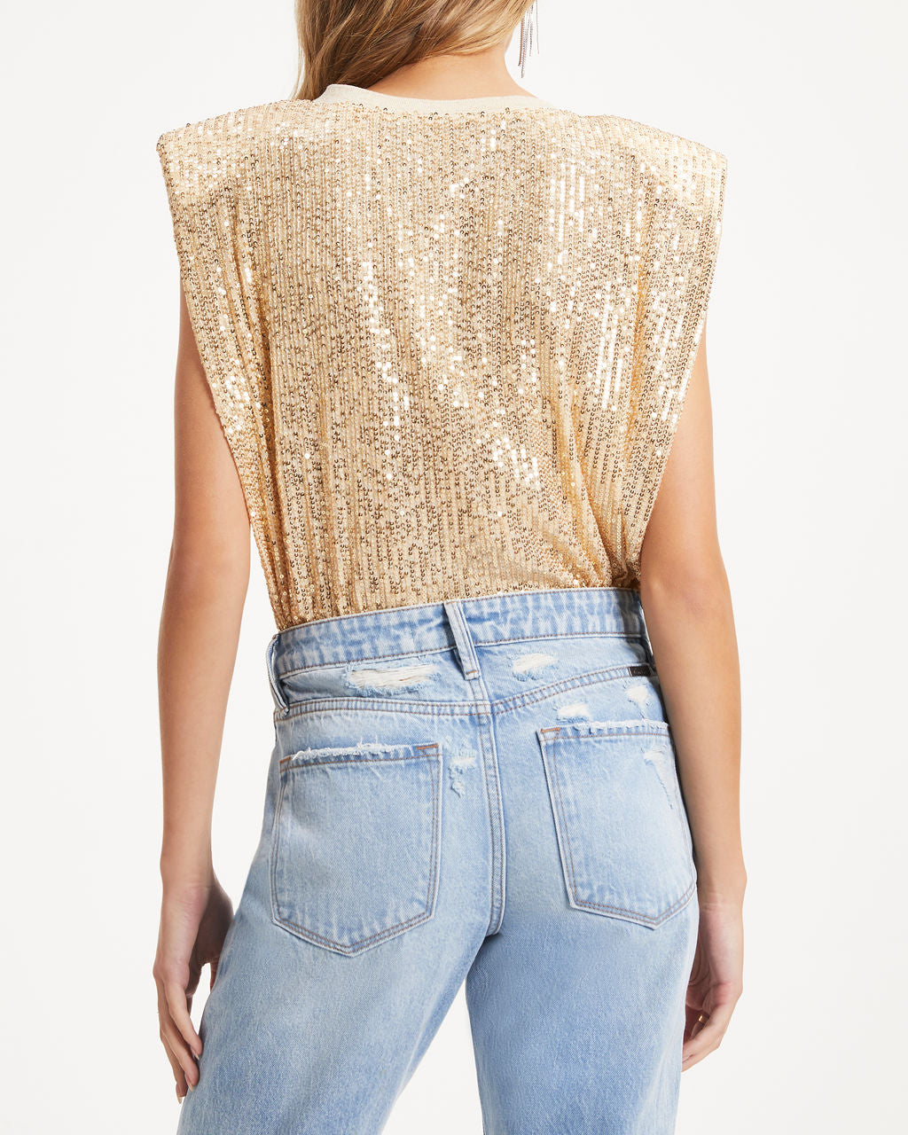 Elle Sequin Shoulder Padded Top - Champagne
