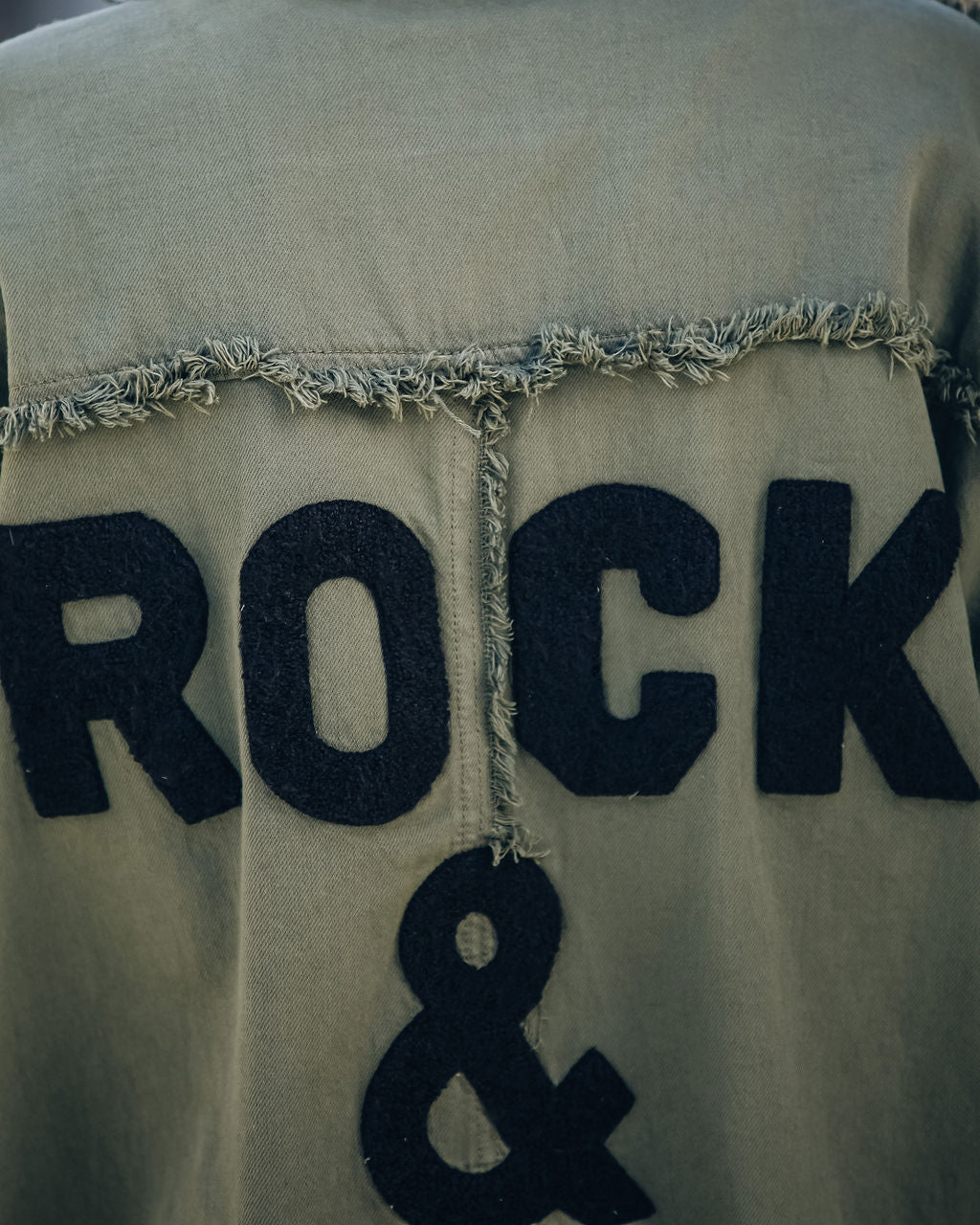 Cotton Rock & Roll Frayed Utility Jacket - Olive