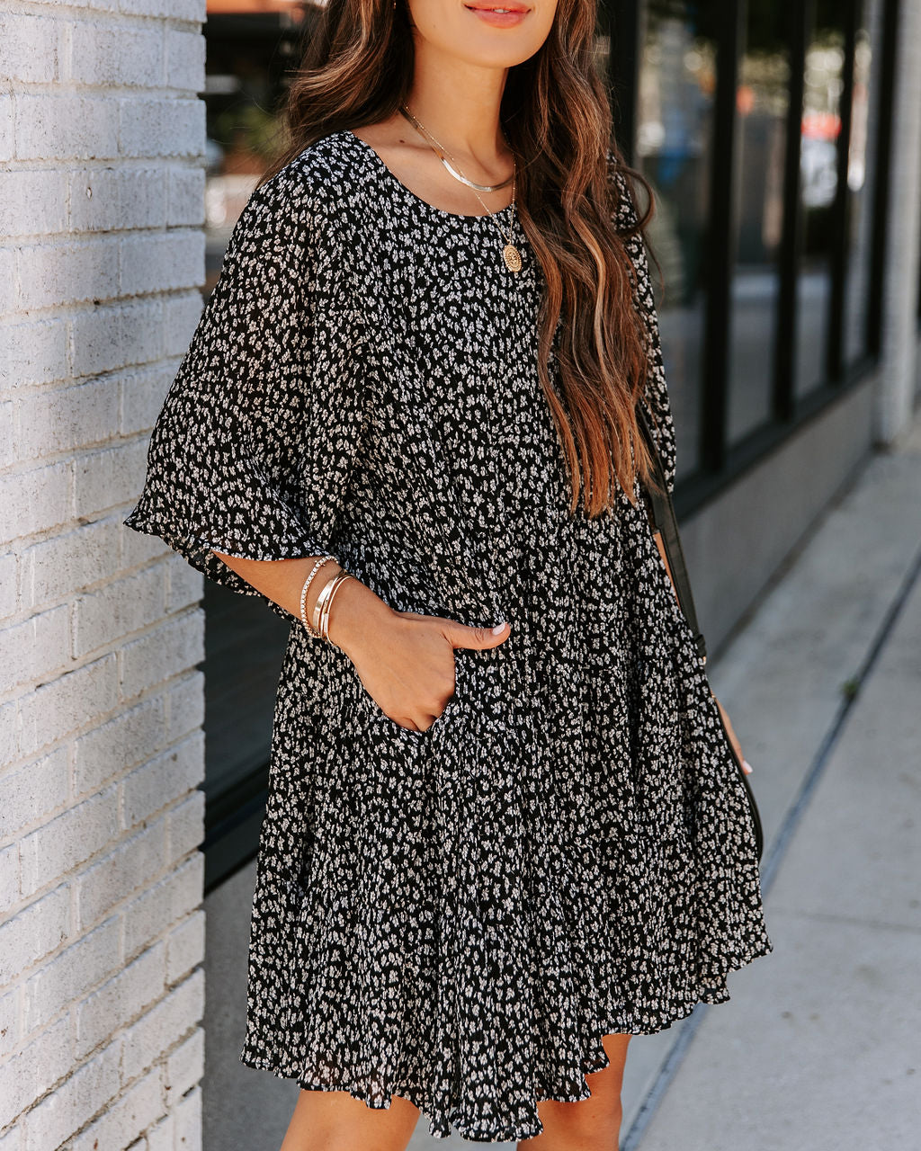 Sawyer Floral Pocketed Crinkle Babydoll Dress