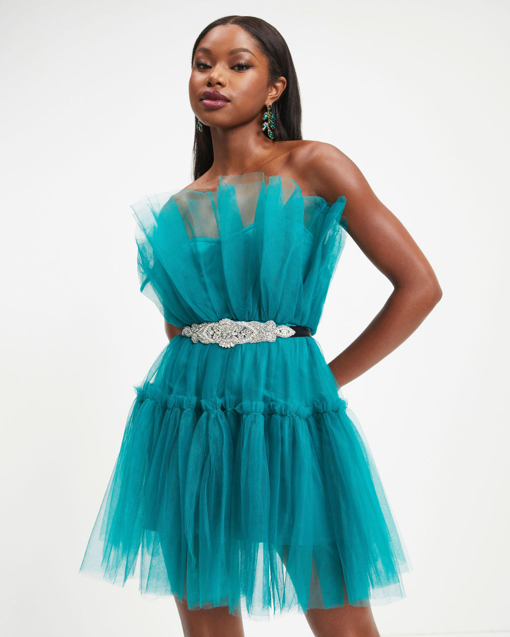 She Persisted Strapless Tulle Mini Dress - Teal