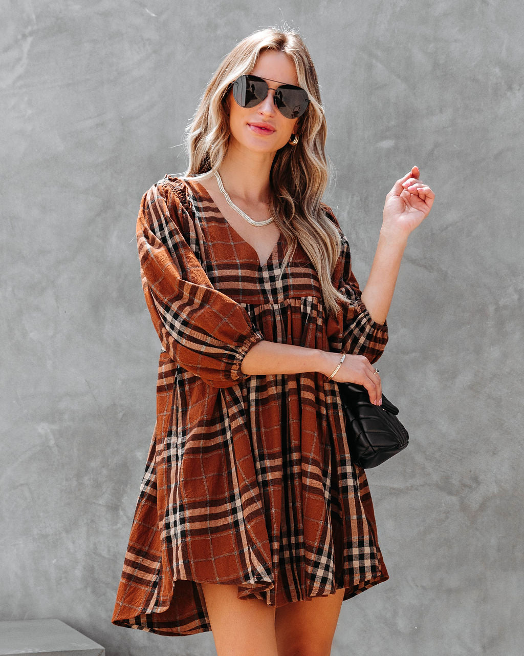 Delightful Autumn Pocketed Babydoll Dress
