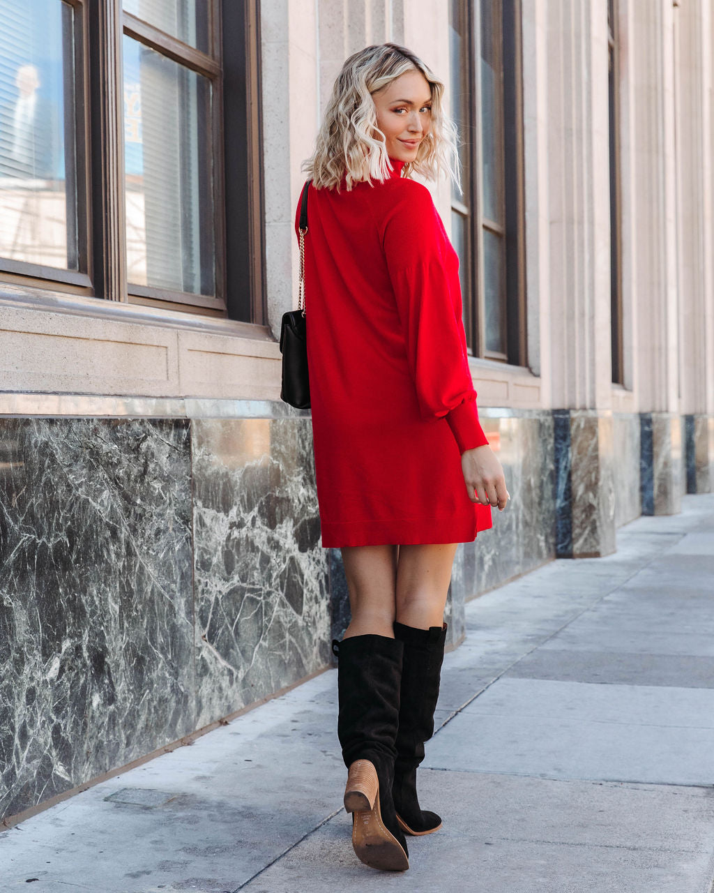 Kaylee Turtleneck Sweater Dress - Red