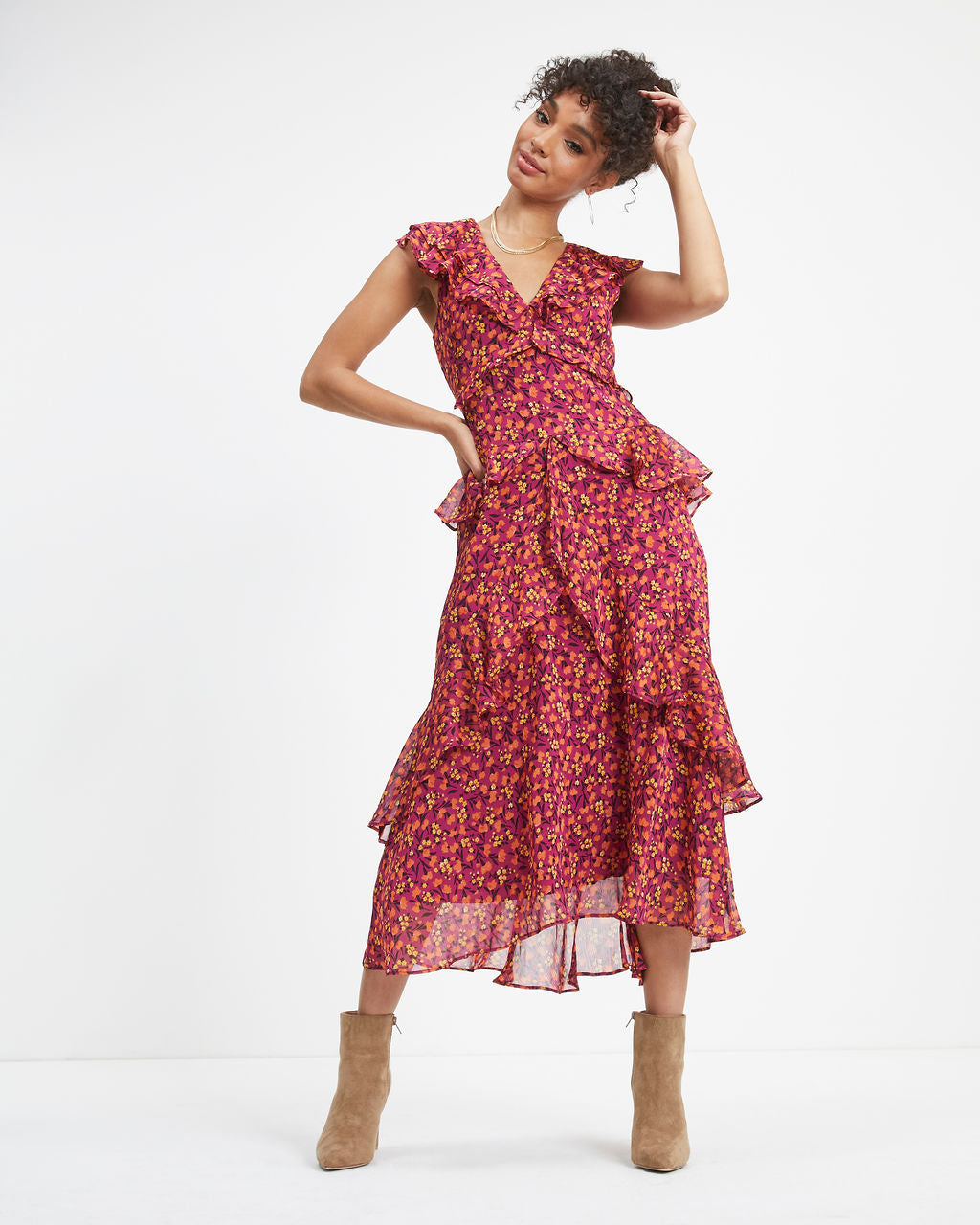 Autumn Wishes Floral Tiered Midi Dress - FINAL SALE