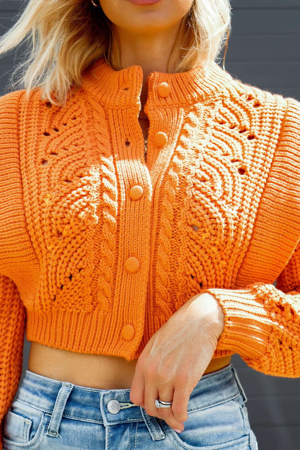 Super Cute Knit Cropped Cardigan - Orange