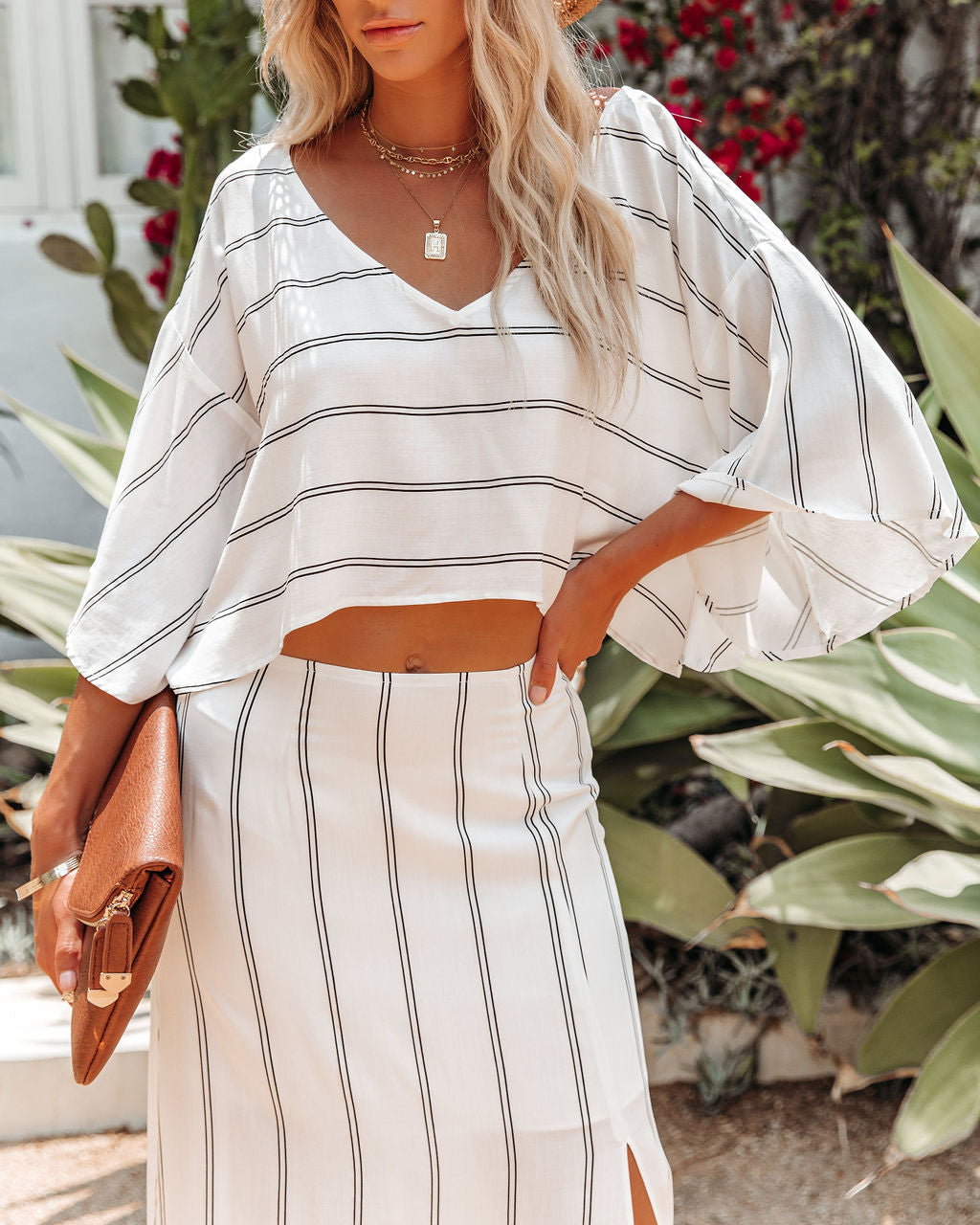 Shuffle Striped Bell Sleeve Crop Top - FINAL SALE