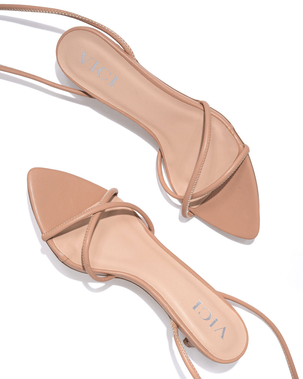 Bella Faux Leather Strappy Kitten Heel - Nude