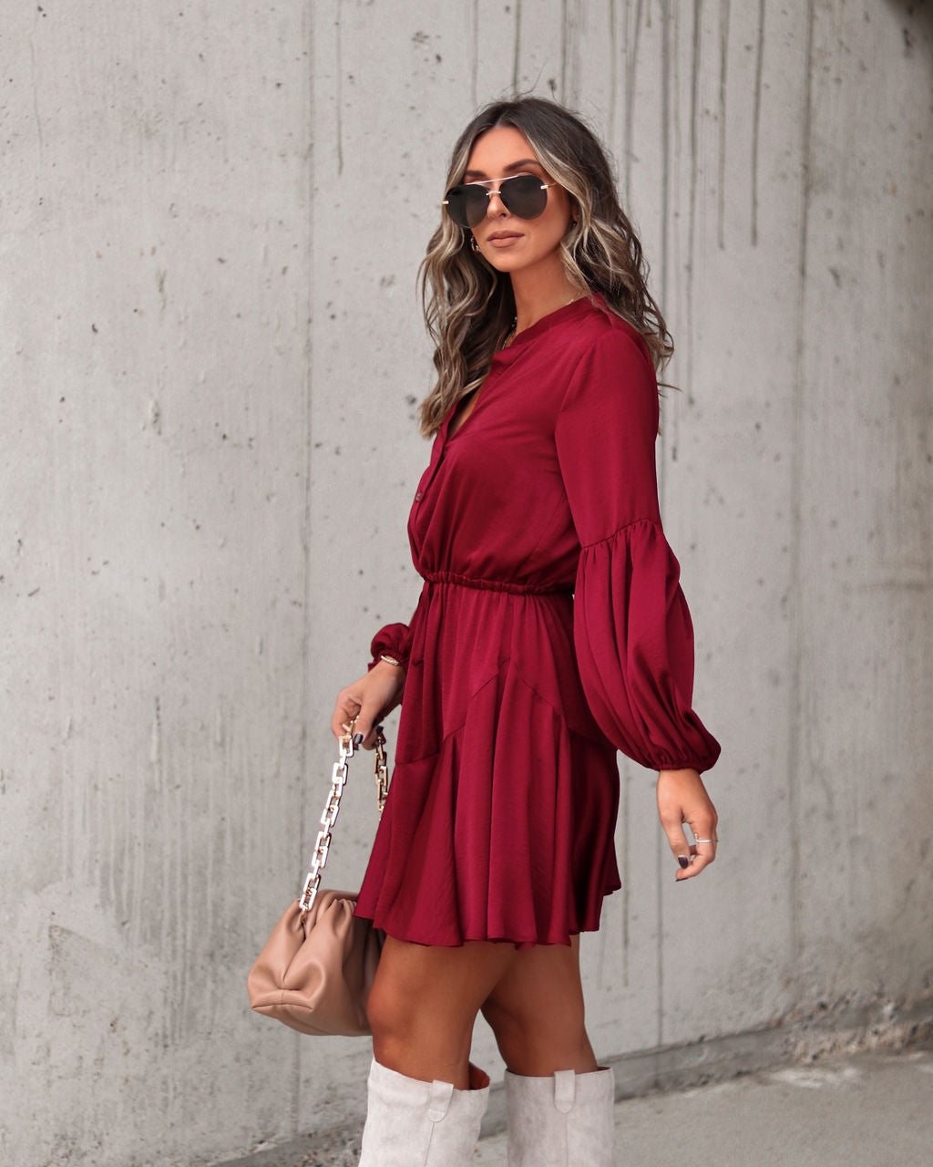 Ruthie Satin Mini Dress - Wine