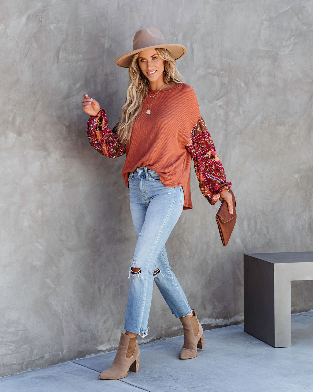 Tanner Ribbed Floral Contrast Top