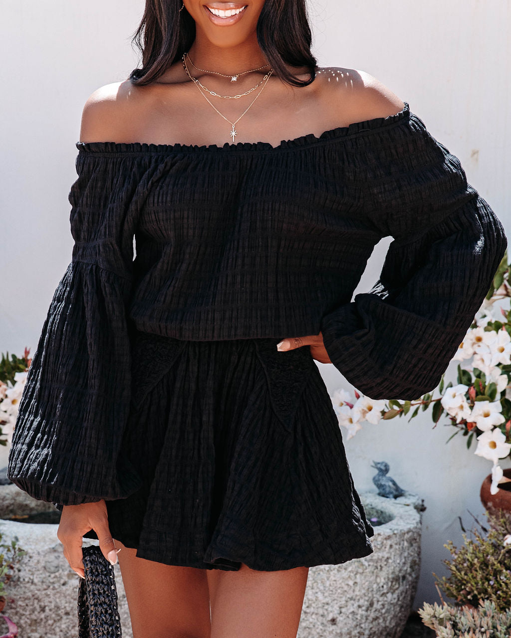 Aflame Cotton Pocketed Off The Shoulder Mini Dress - Black - FINAL SALE