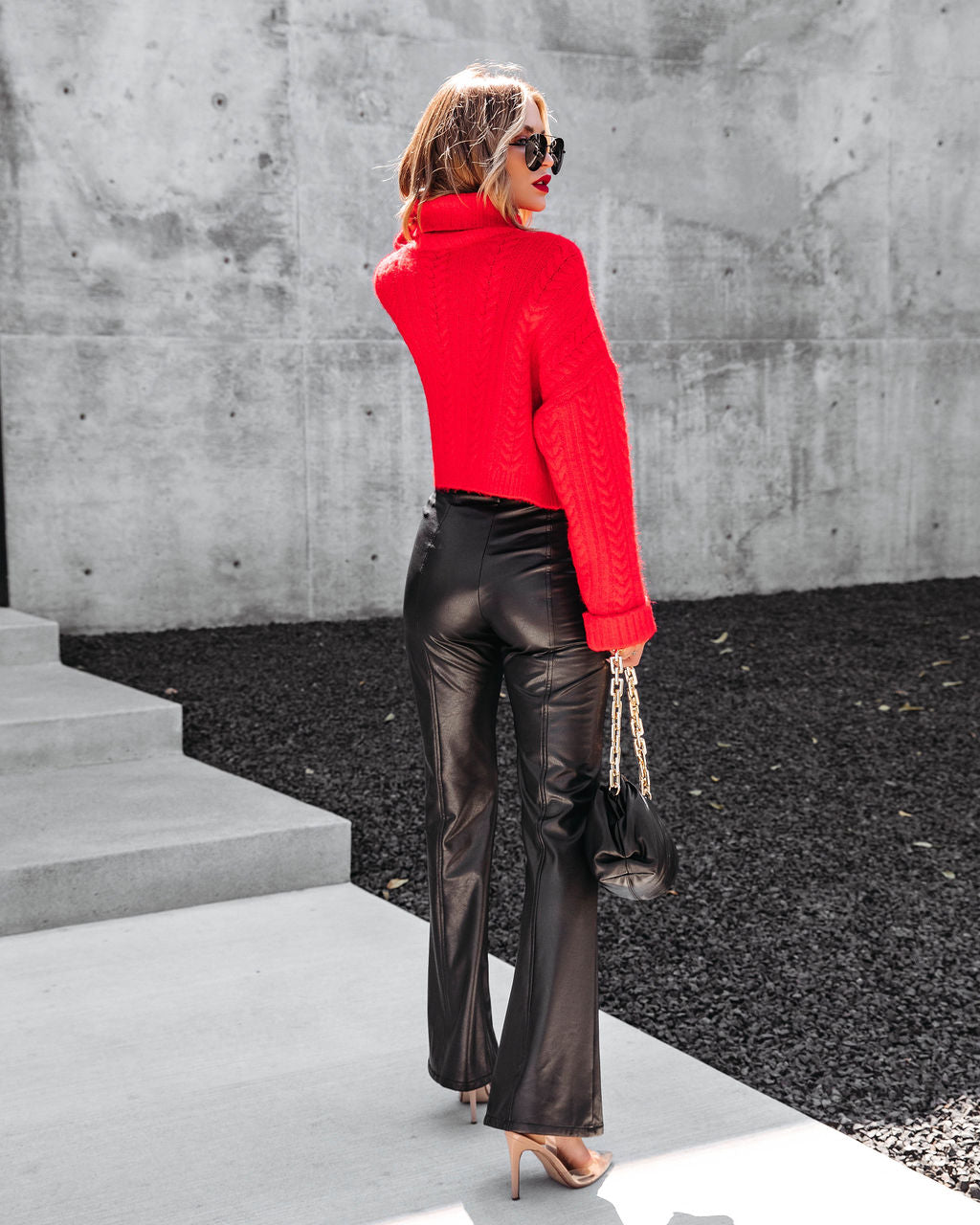 Georgie Cable Knit Turtleneck Pullover Sweater - Red - FINAL SALE