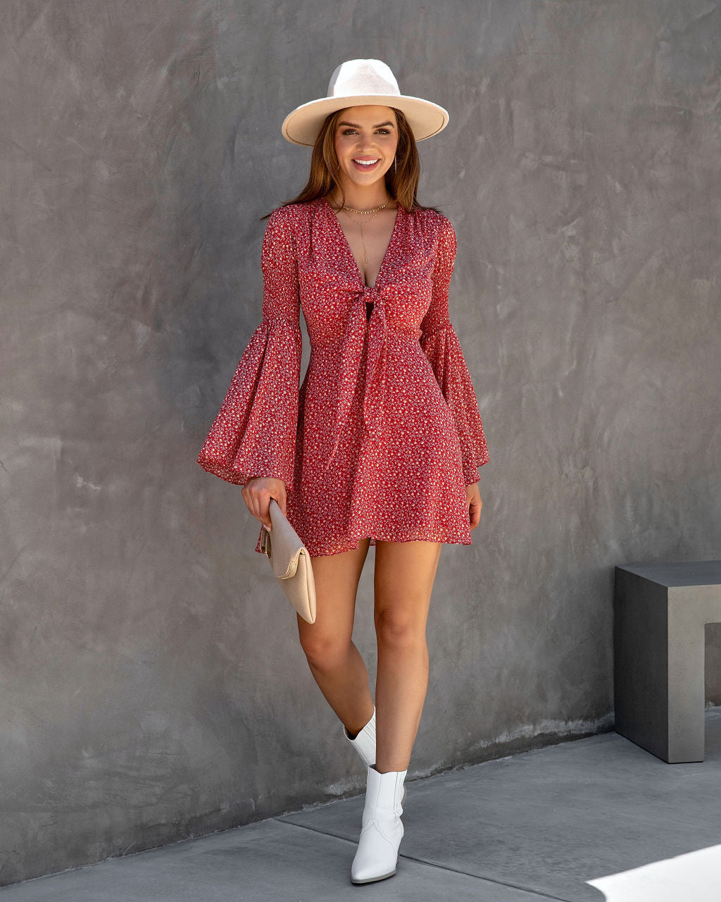 Desiree Floral Bell Sleeve Tie Front Dress - FINAL SALE