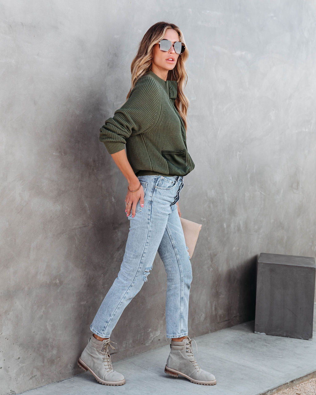 Looking Like A Million Knit Pocketed Satin Zip Up Sweater - Olive