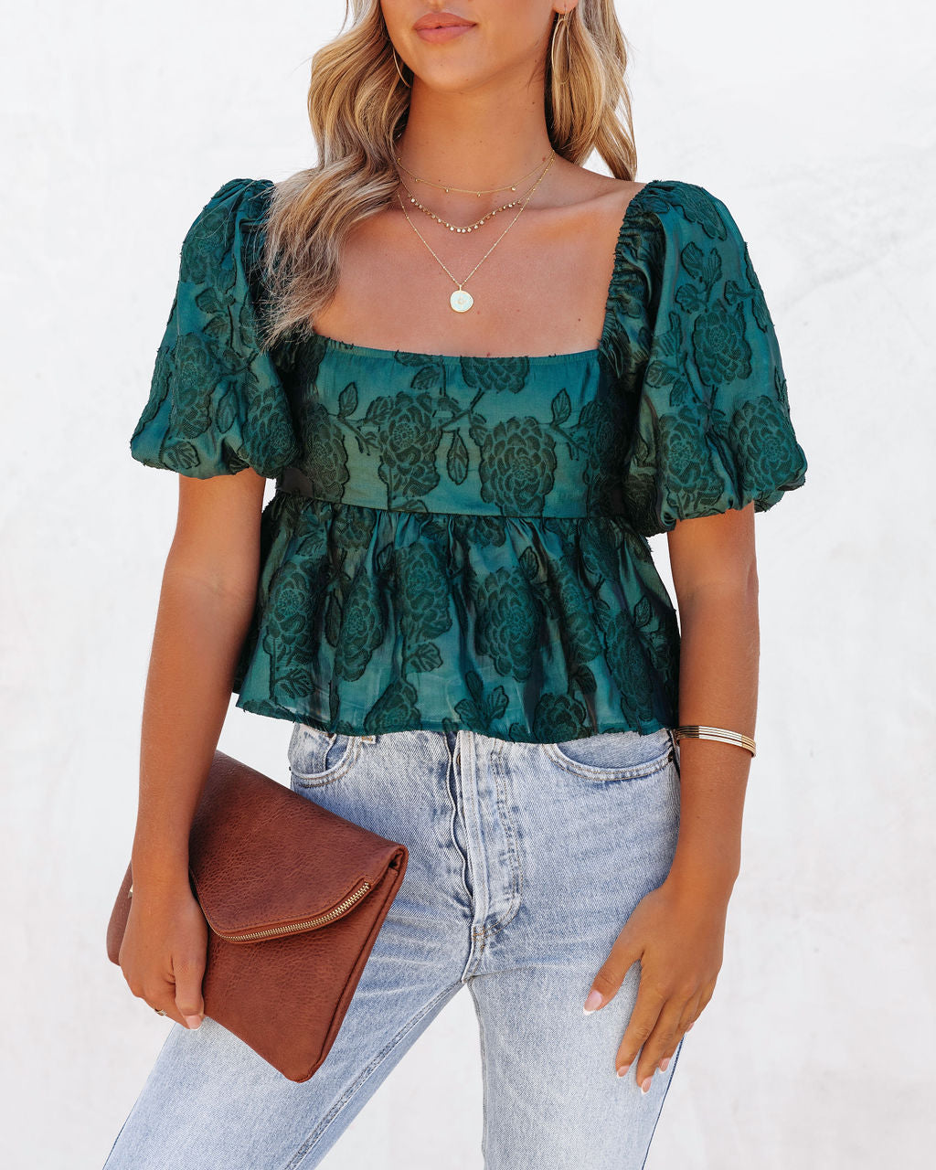 Forbidden Fruit Puff Sleeve Babydoll Top - Pine