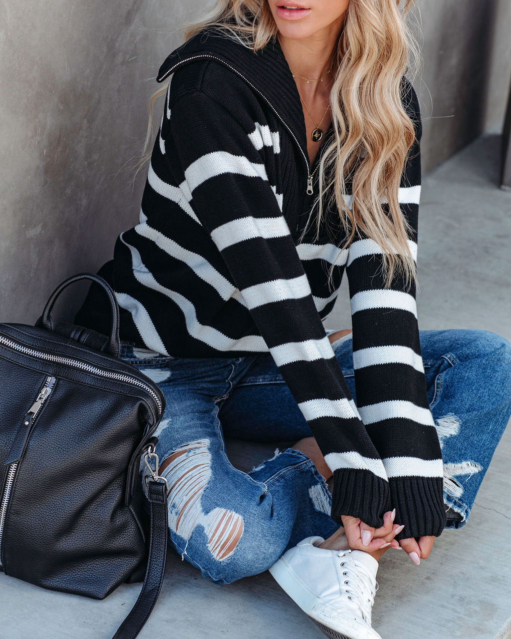 Oakley Cotton Striped Knit Pullover Sweater - Black - SALE