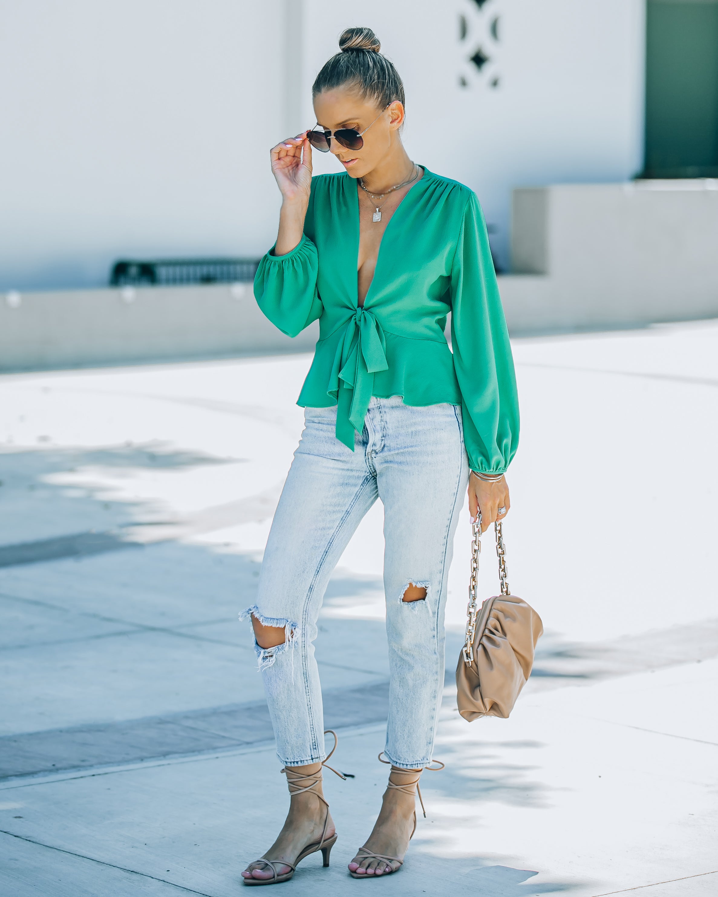 Erica Front Tie Top - Jade - FINAL SALE