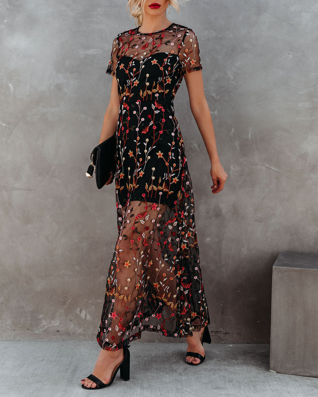Immeasurable Joy Embroidered Mesh Maxi Dress - Black