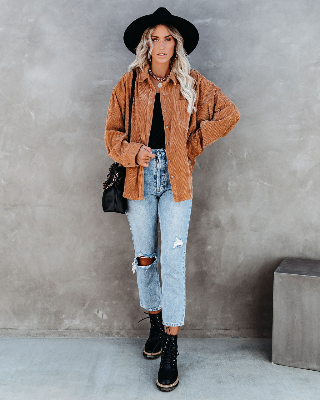 Kamryn Corduroy Button Down Pocket Top - Camel