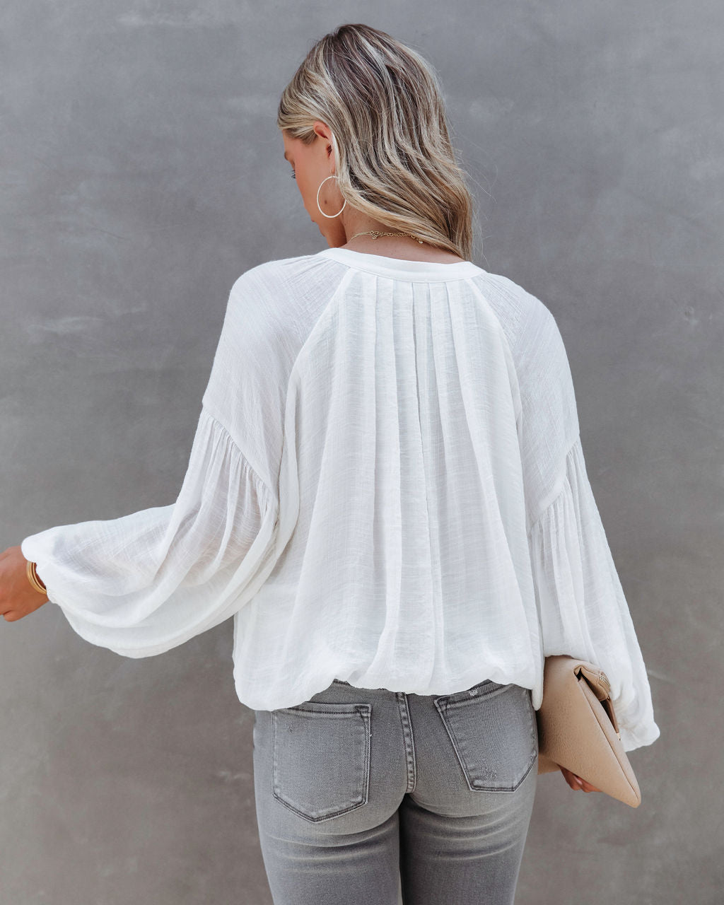 Bodhi Balloon Sleeve Button Up Top - White