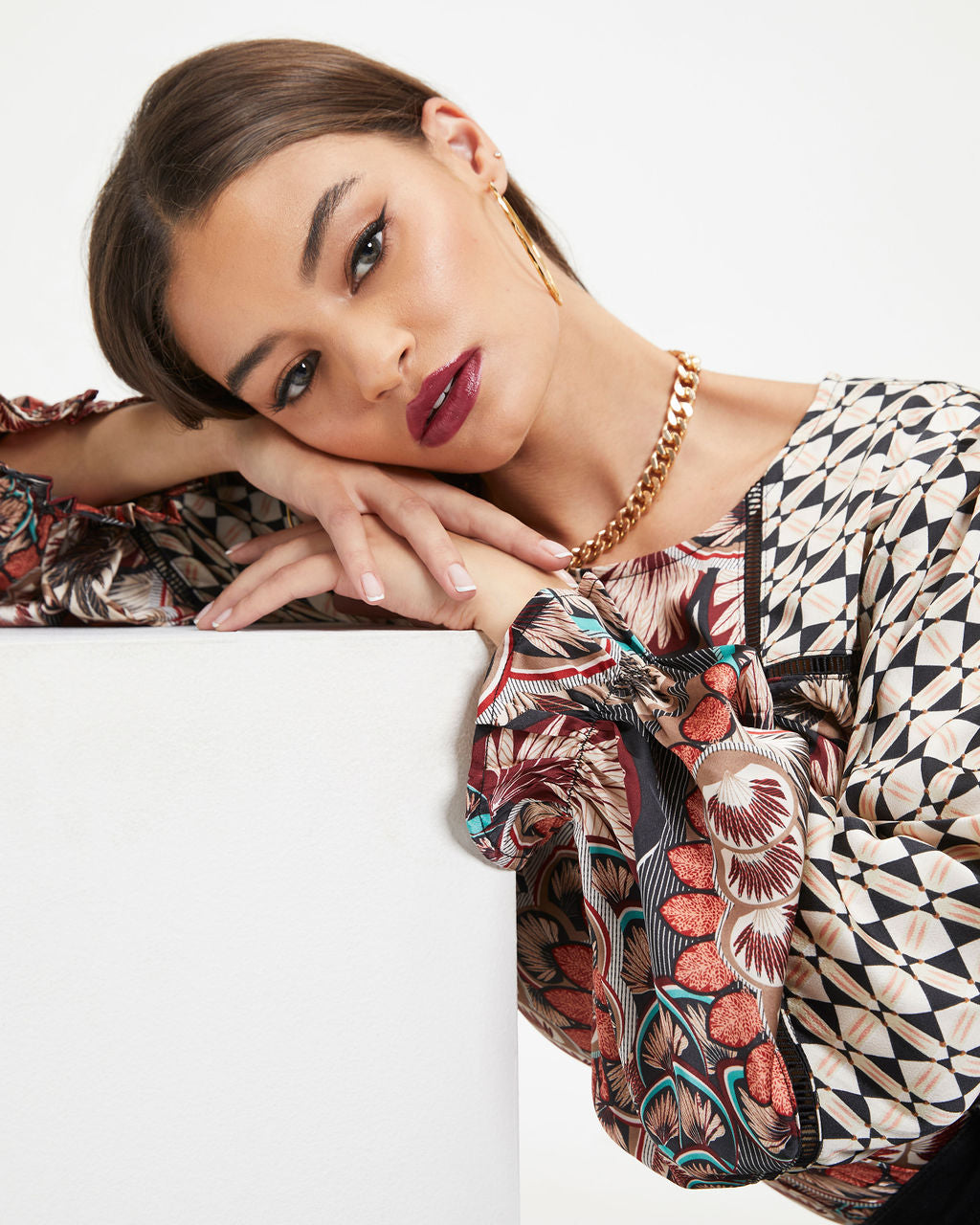 Requiem Satin Printed Long Sleeve Top