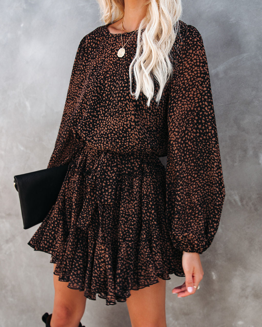 Schultz Leopard Print Ruffle Dress