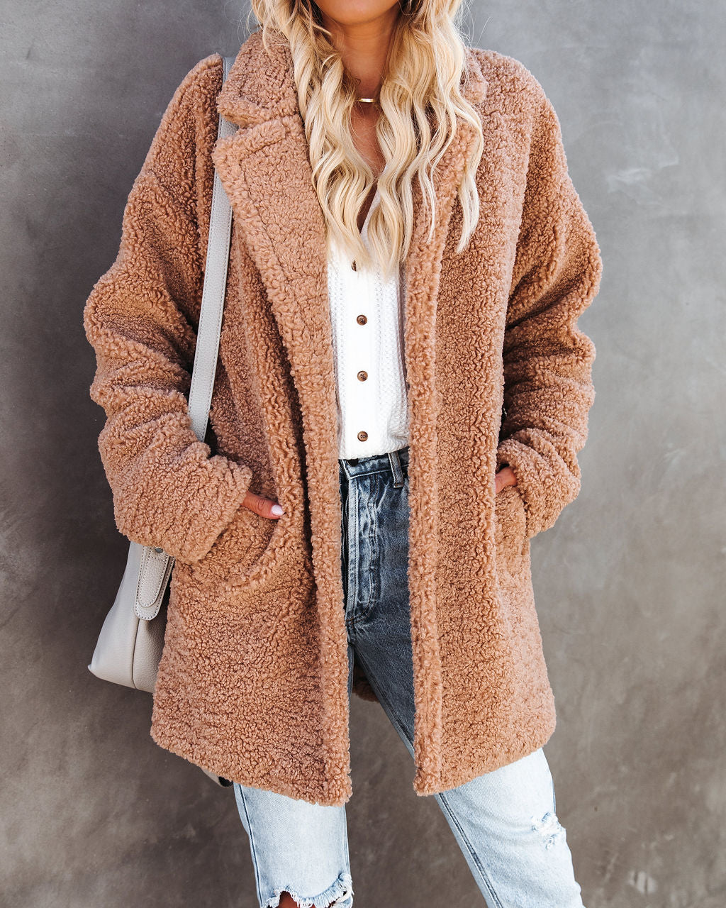 Melbourne Pocketed Teddy Coat - Camel