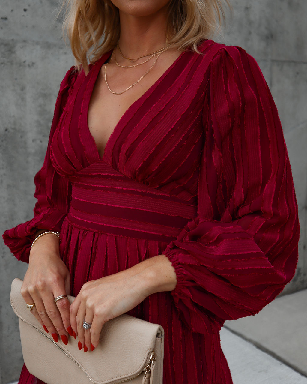 Once Upon A December Textured Mini Dress - Burgundy