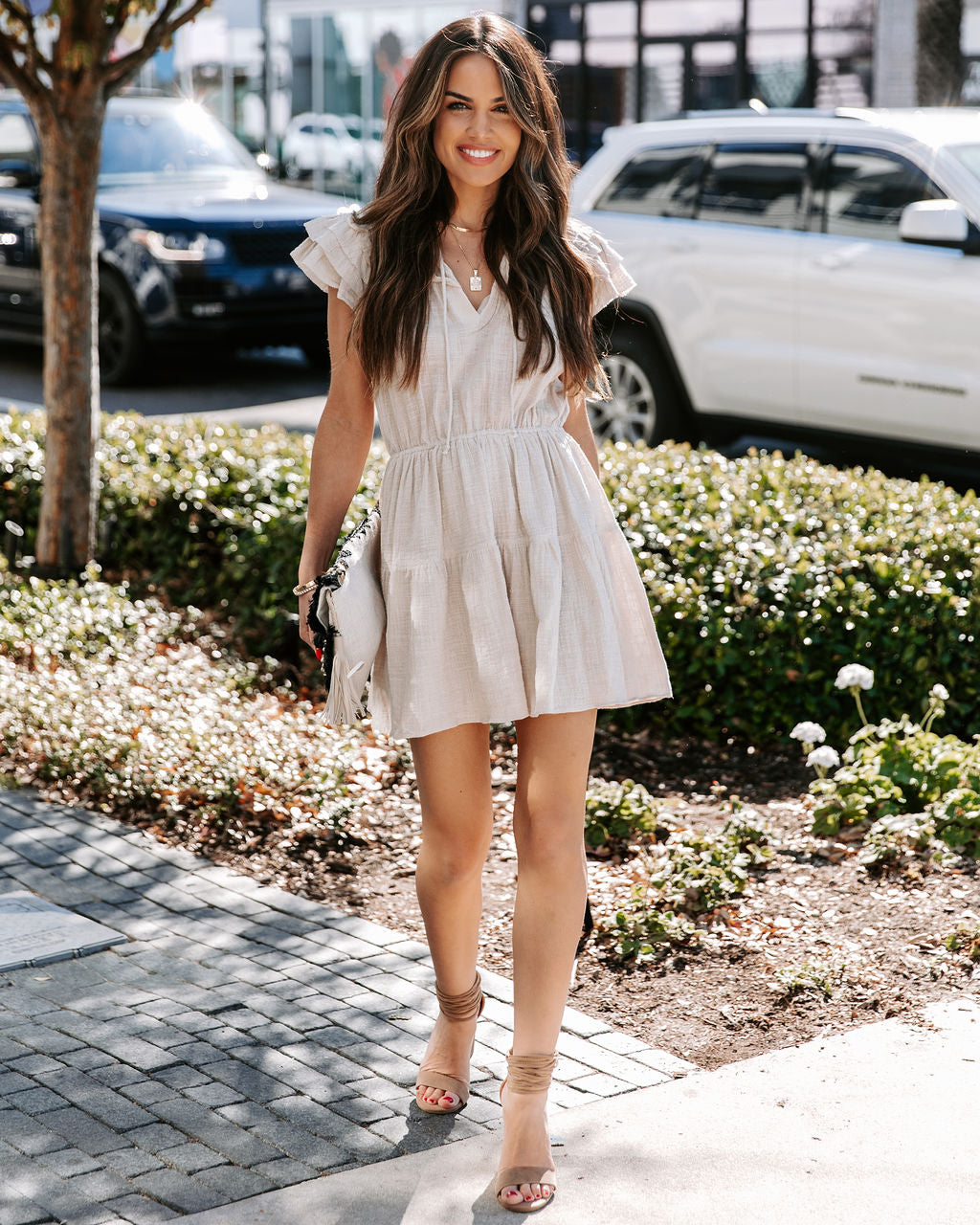 Bonita Cotton Ruffle Dress - Pebble