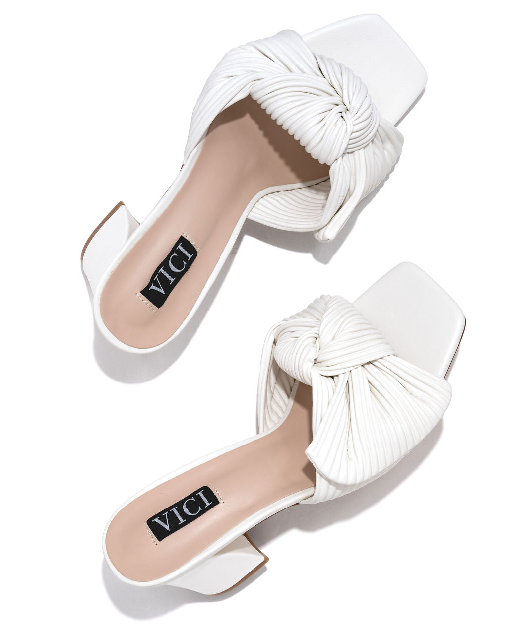 Colette Pleated Faux Leather Block Heel-White - FINAL SALE