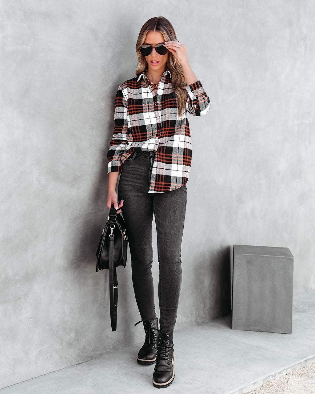 Always The Pick Of The Patch Plaid Pocketed Button Down Top