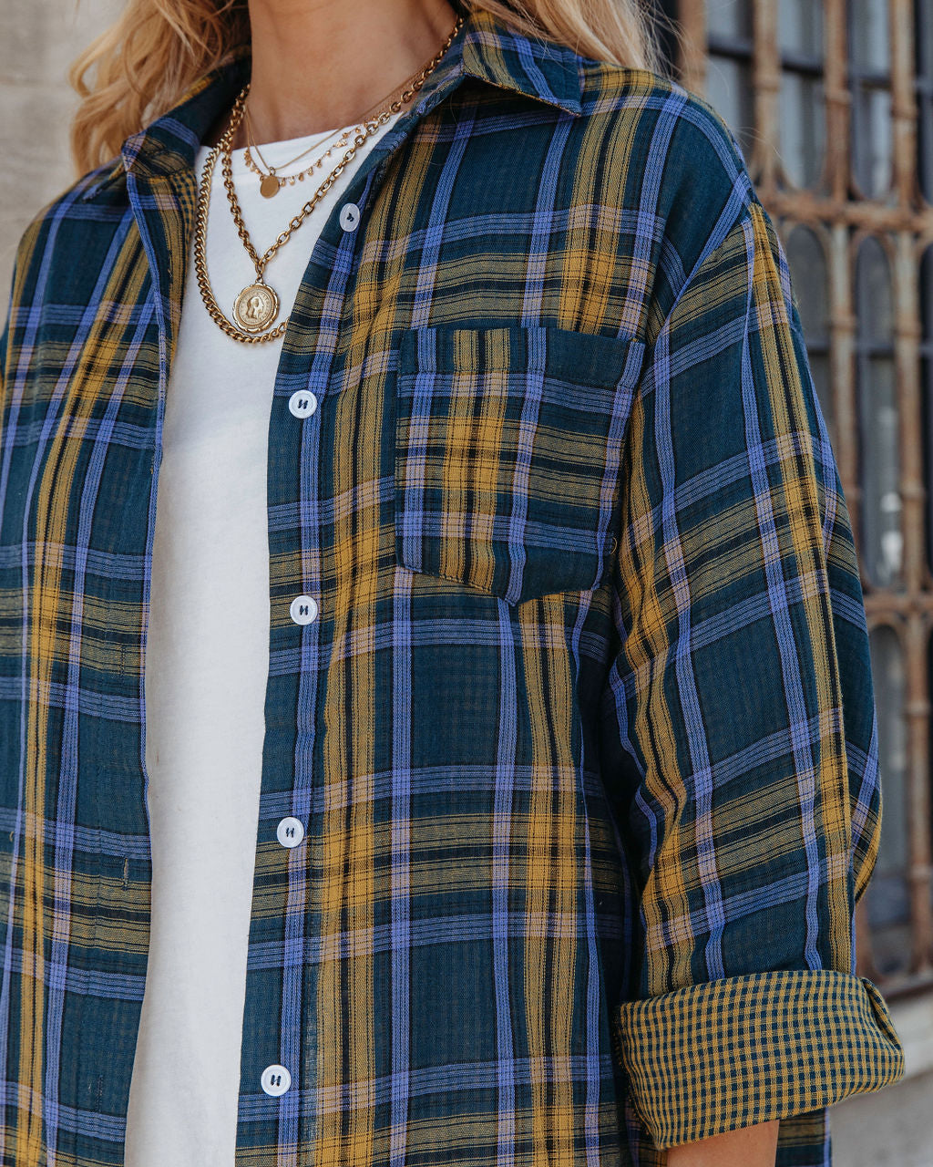 Dione Plaid Cotton Button Down Top