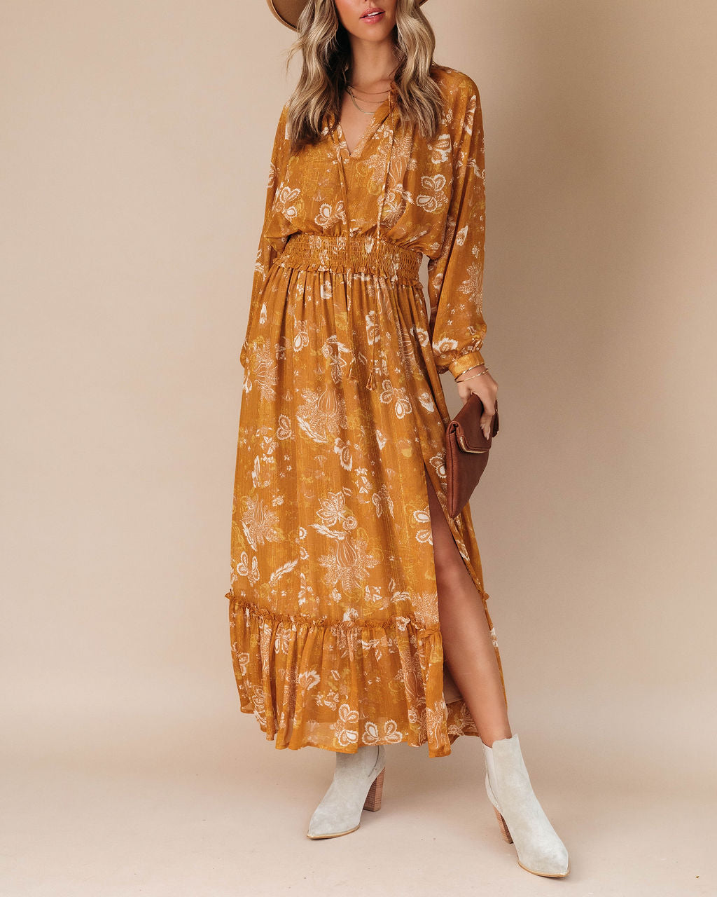 Brooklyn Floral Slit Maxi Dress - Marigold