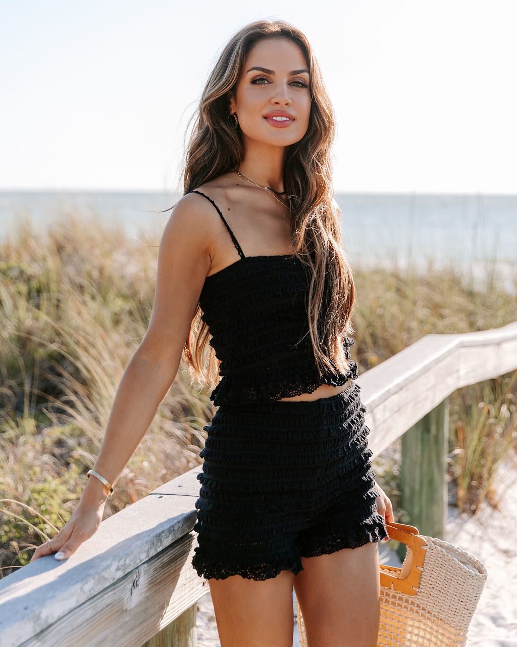 Cami Crochet Crop Top - Black - FINAL SALE