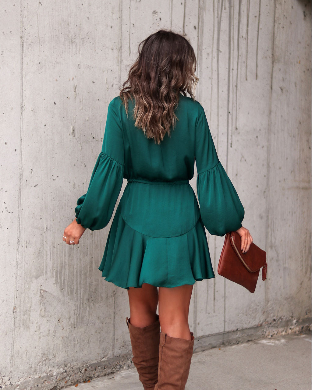 Ruthie Satin Mini Dress - Hunter Green